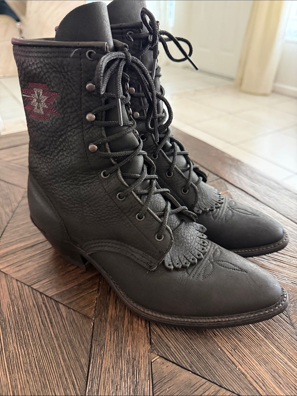 Vintage Abilene Black Leather Western Packer Kiltie Granny Boots Women’s Size 8